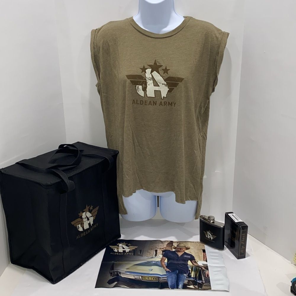 Jason Aldean Aldean Army Bundle Hip Flask Cooler Bag Womens Shirt Polymailer - Picture 7 of 13